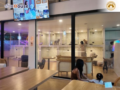 คาเฟ่สัตว์ Pet Cafe Cat Cafe Dog Cafe โรงแรมสัตว์ Pet Hotel ติดตั้งฟิล์มไฟฟ้า Smart Film Aquaris กันชื้น zone separation · InHouse