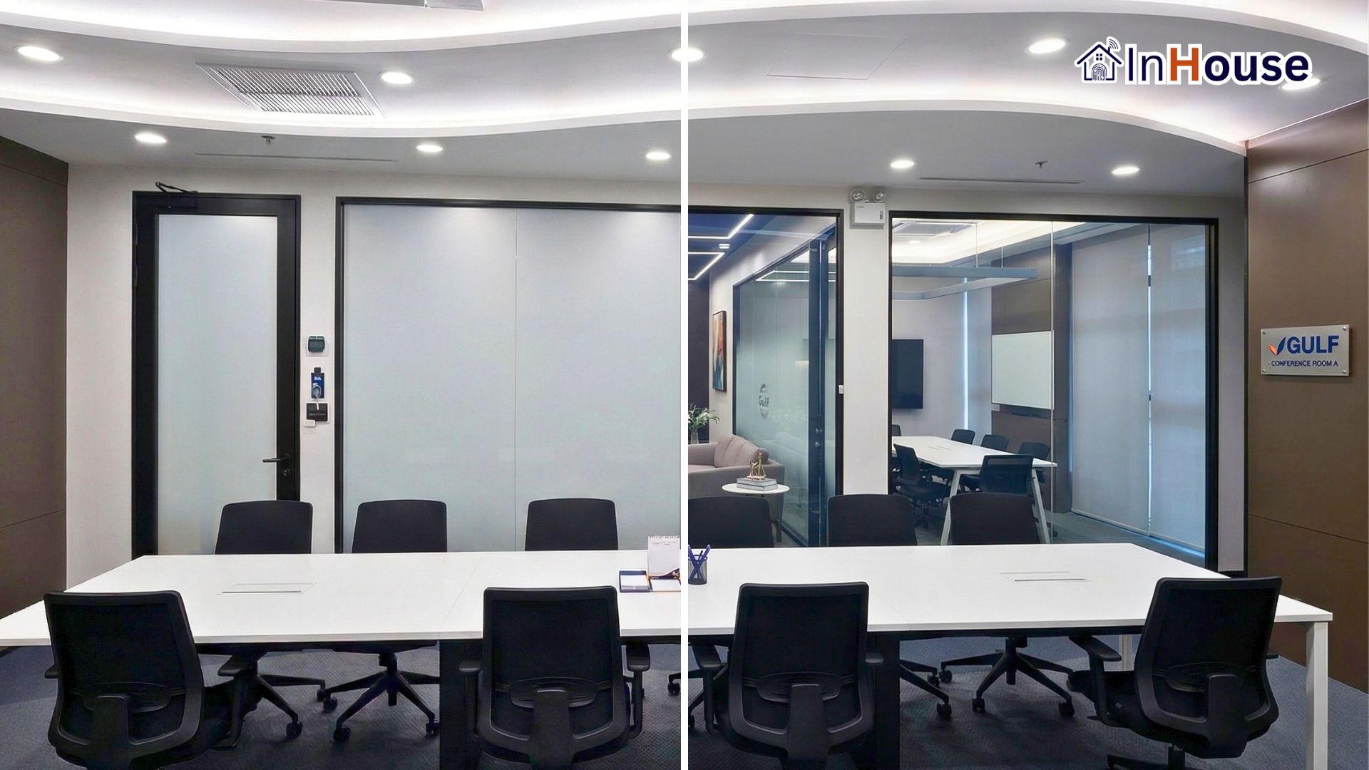 ผลงานติดตั้งฟิล์มไฟฟ้า Smart Film · GULF Development – Boardroom พลังงานมหาชน · โดย InHouse