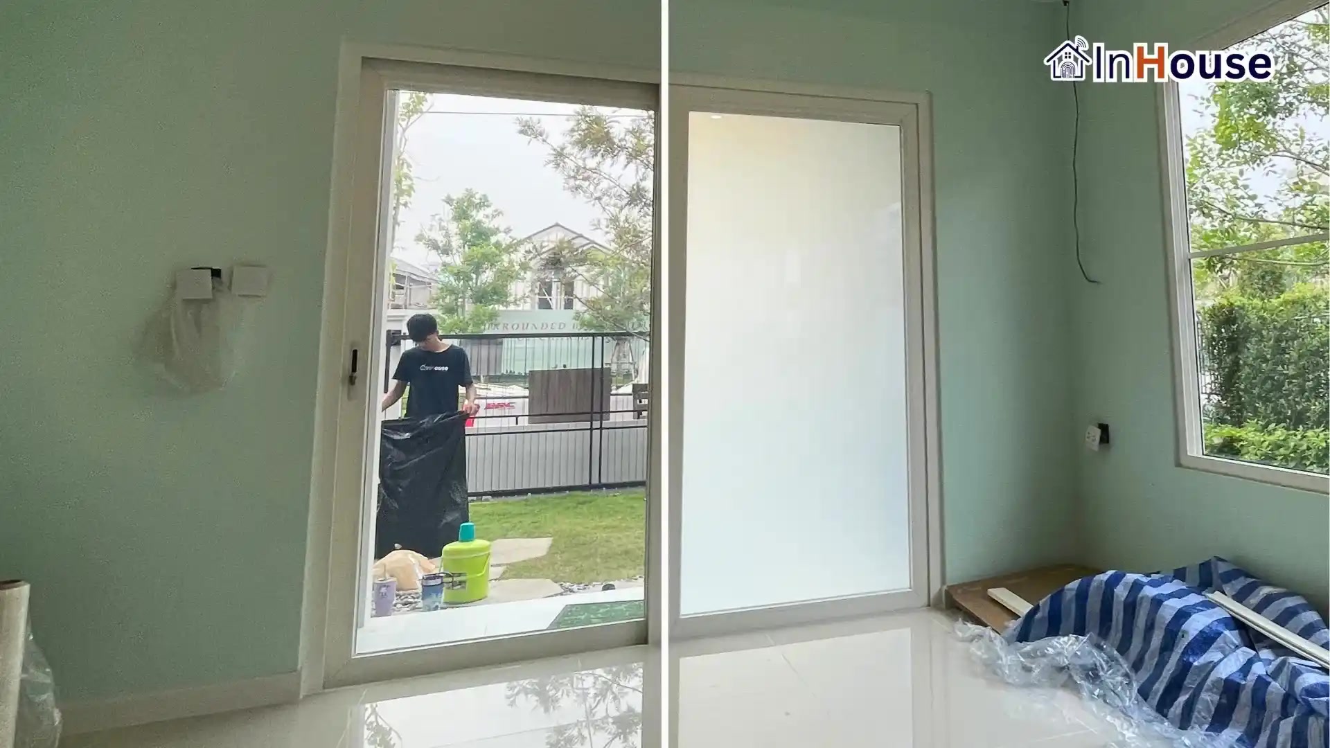 ผลงานติดตั้งฟิล์มไฟฟ้า คุณชนิดาภา (Villaggio 3) – Sliding Door Smart Privacy โดย InHouse Technology