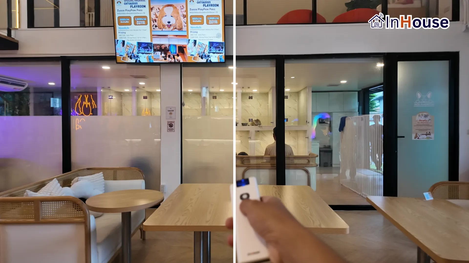 ผลงานติดตั้งฟิล์มไฟฟ้า Zucca – คาเฟ่สัตว์เลี้ยง โดย InHouse Technology